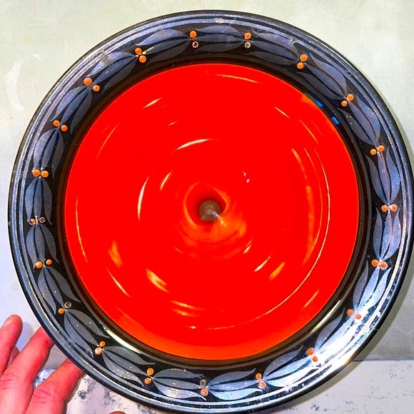 Art Deco Large Orange Glass Footed Pedestal Compote Vintage Excellent Condition - Picture 2 of 10